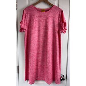 Ruby Rd. Women's Short Sleeve Cut Out Detail Pink Stripe T Shirt Dress Size L